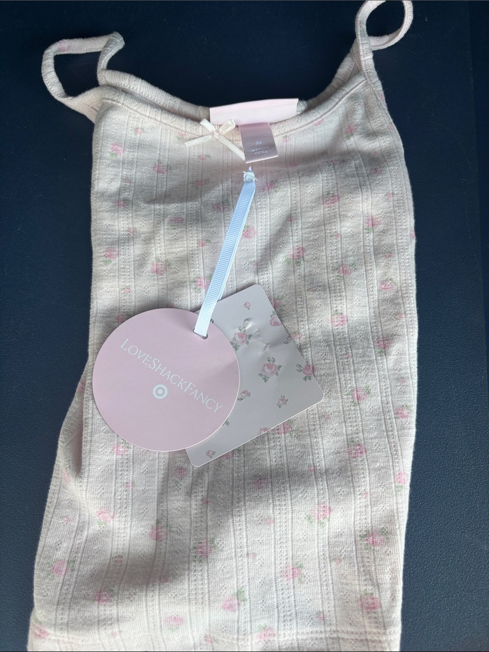 New LoveShackFancy Girls' Pink Floral Ribbed bow Tank Top NWT MED